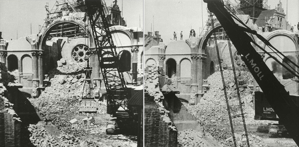   Неизвестный автор  — Кран и рабочие разрушающие синагогу города Мюнхен